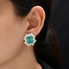 Statement 9.35ct Zambian Emerald 5.65 Halo Diamond Stud Earrings 18k White Gold