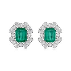 Pendientes de esmeralda zambiana de 9,35 ct y 5,65 halo de diamantes, oro blanco de 18k