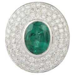 Statement AAA Emerald Diamond Cocktail Ring in 18k Solid White Gold
