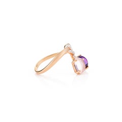 Statement Amethyst and Rose Quartz Ring with Diamond Bow 18k Solid Rose Gold