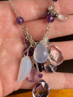 Statement Amethyst, Rose Quartz, and Chalcedony Sterling Silver Necklace