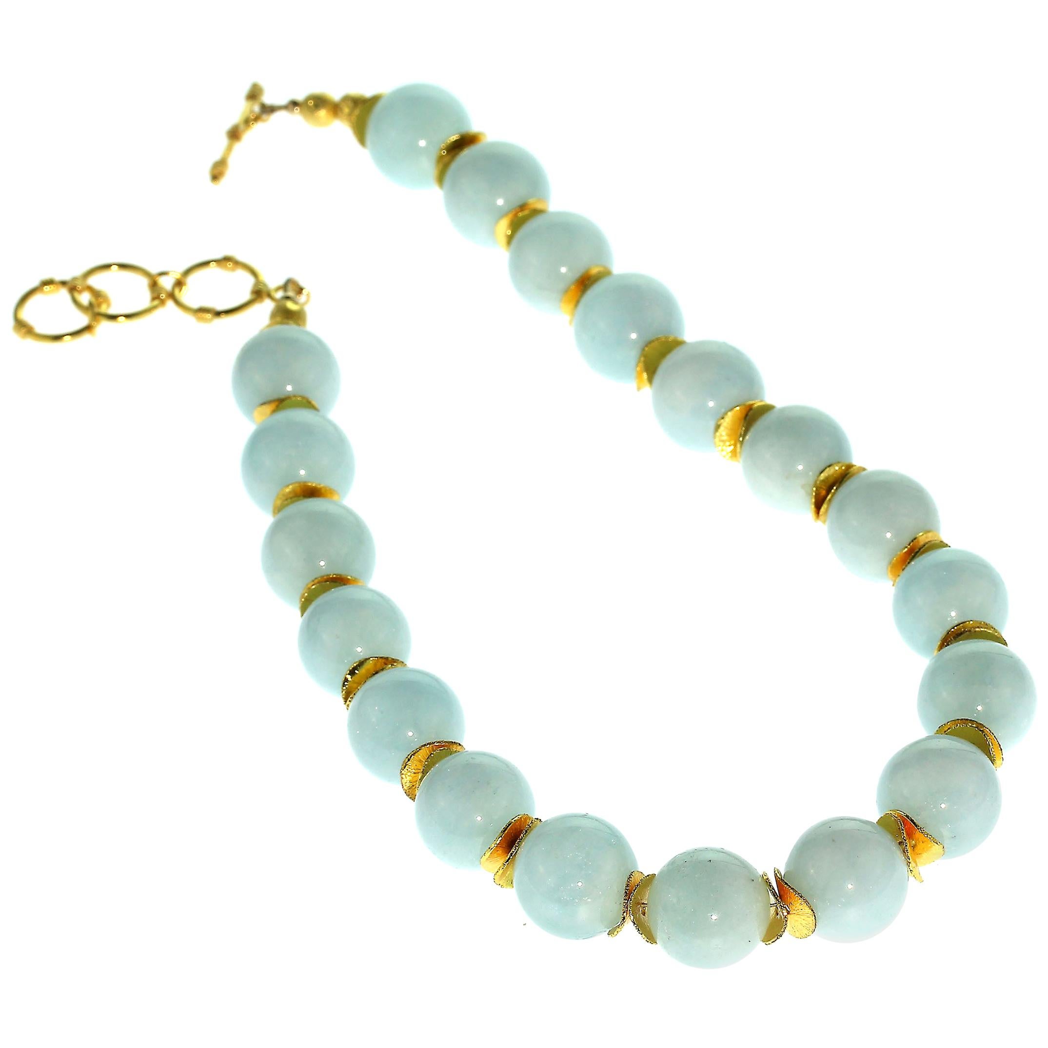 AJD Statement Aquamarine Choker with Goldy Accents March Birthstone