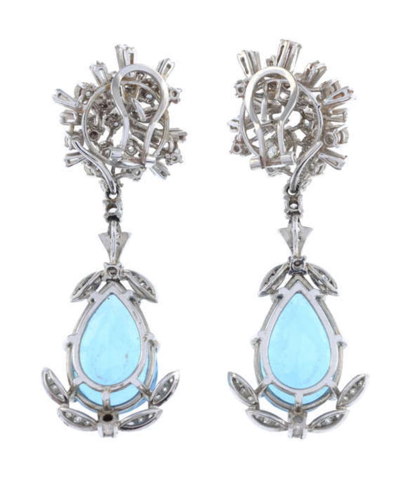 Belle Époque Statement Aquamarine & Diamond Chandelier Drop Earrings For Sale