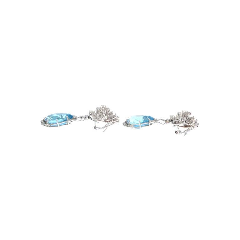 Pear Cut Statement Aquamarine & Diamond Chandelier Drop Earrings For Sale