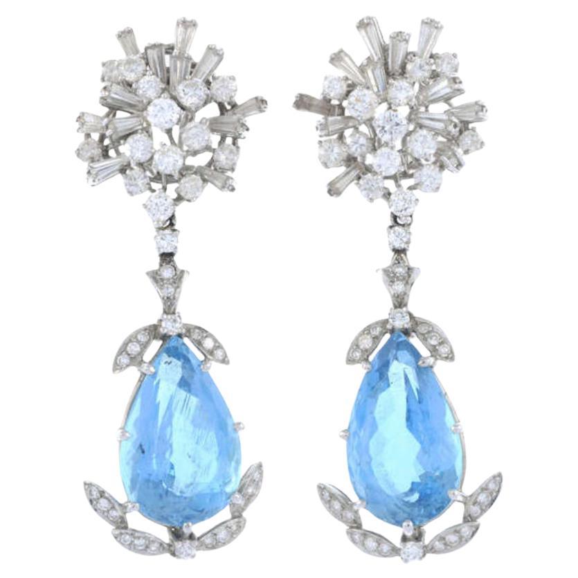 Statement Aquamarine & Diamond Chandelier Drop Earrings For Sale