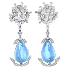 Statement Aquamarine & Diamond Chandelier Drop Earrings