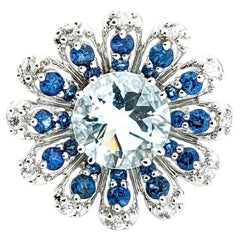 Anello dichiarato con acquamarina e zaffiro in oro bianco 10k