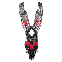 Statement Art Deco Inspired Neon & Black Tassel Collar 2000s