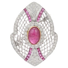 Statement Art Deco Rubin Diamant Unisex-Hochzeitsbrosche aus massivem 18k Weißgold
