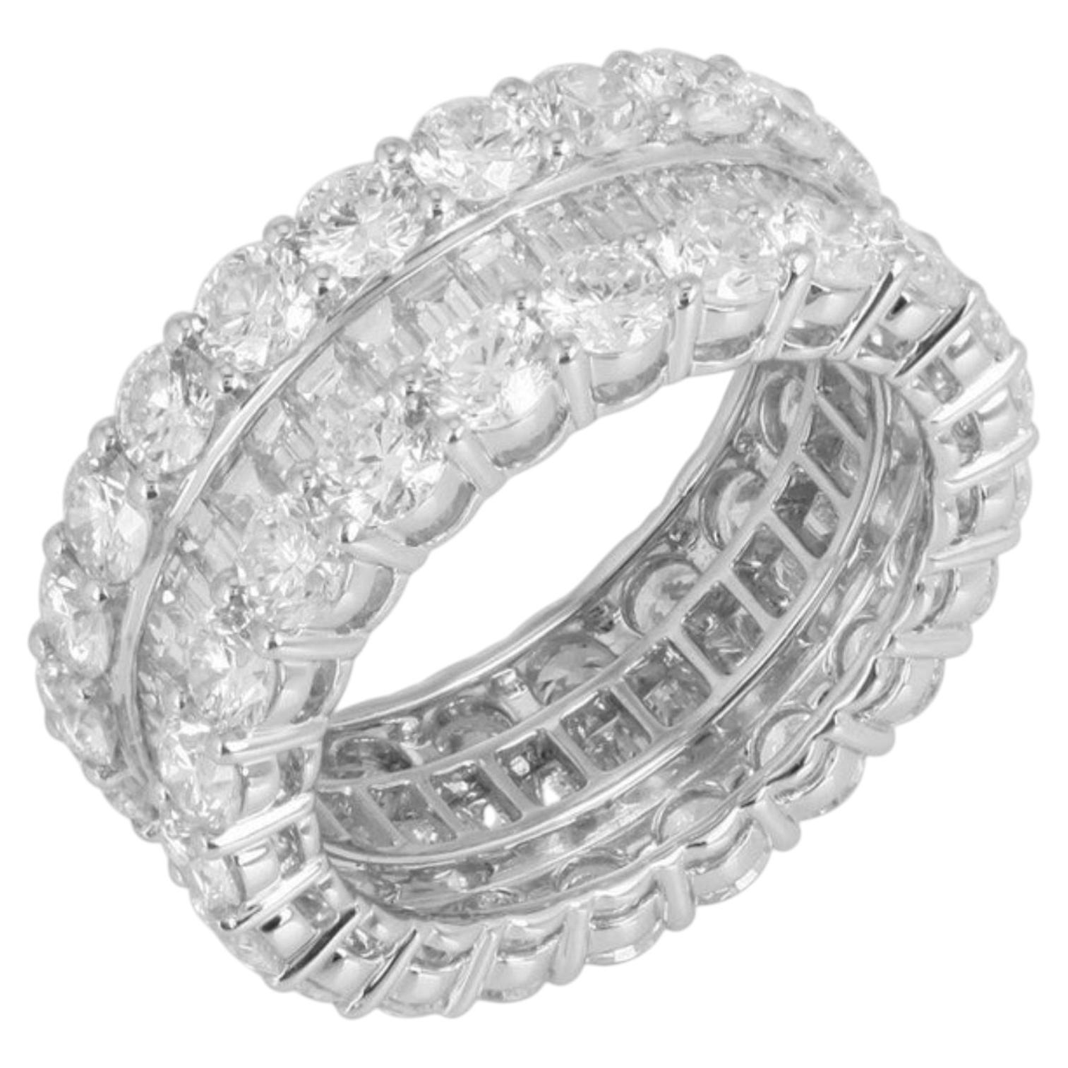 4.91ct Baguette & Round Diamond Triple Row 14K White Gold Ring