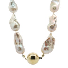 Statement Baroque Pearl Graduated Necklace 14 Karat Yellow Gold Ball Clasp, 45cm