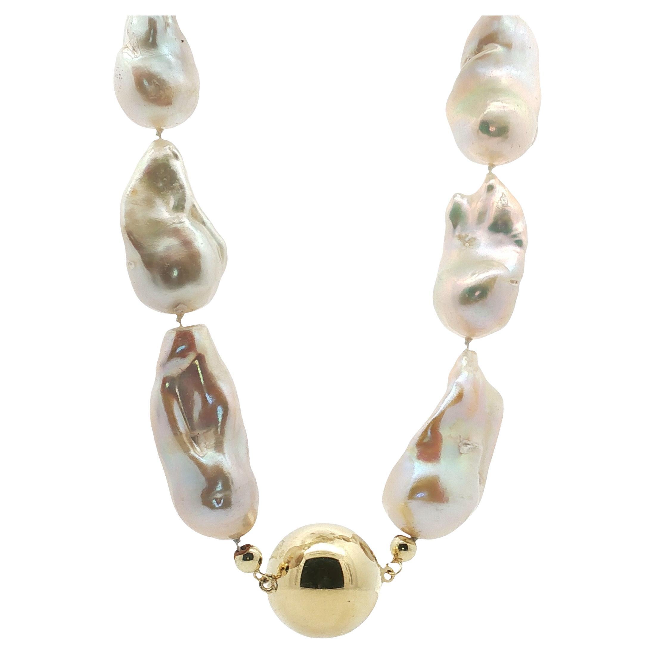 Barocke Perlenkette, abgestuft, 14 Karat Gelbgold, Kugelverschluss, 45 cm