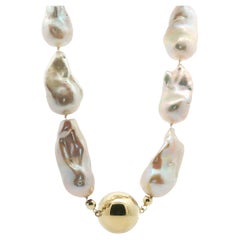 Barocke Perlenkette, abgestuft, 14 Karat Gelbgold, Kugelverschluss, 45 cm