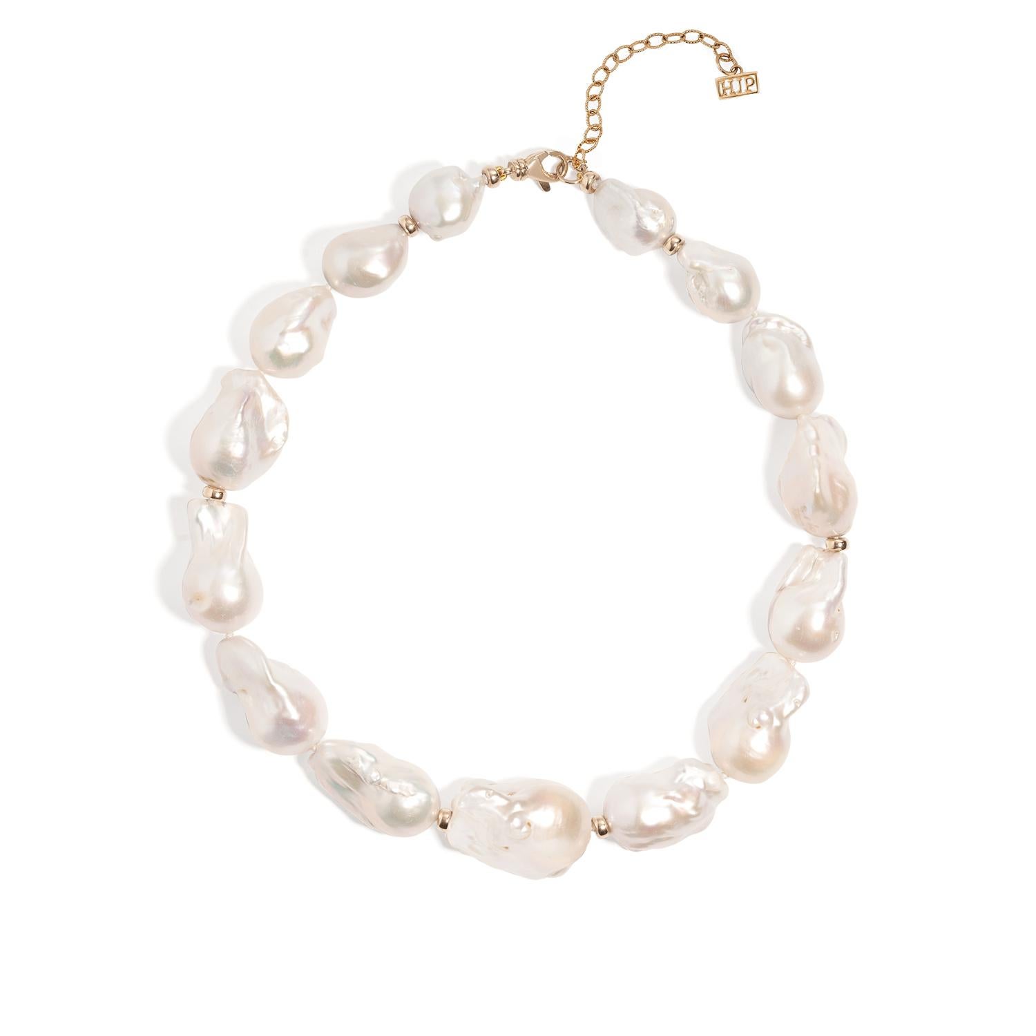 Contemporary Statement Baroque pearl necklace 14 karat yellow gold by Hi June Parker For Sale