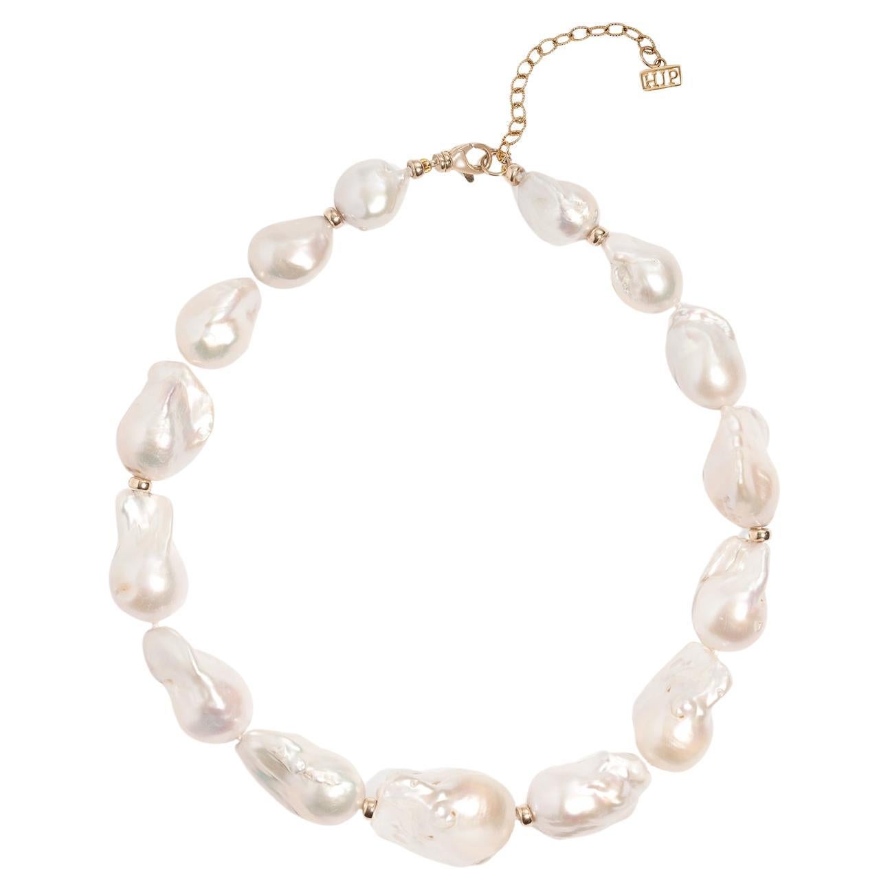 Statement Baroque pearl necklace 14 karat yellow gold by Hi June Parker For Sale