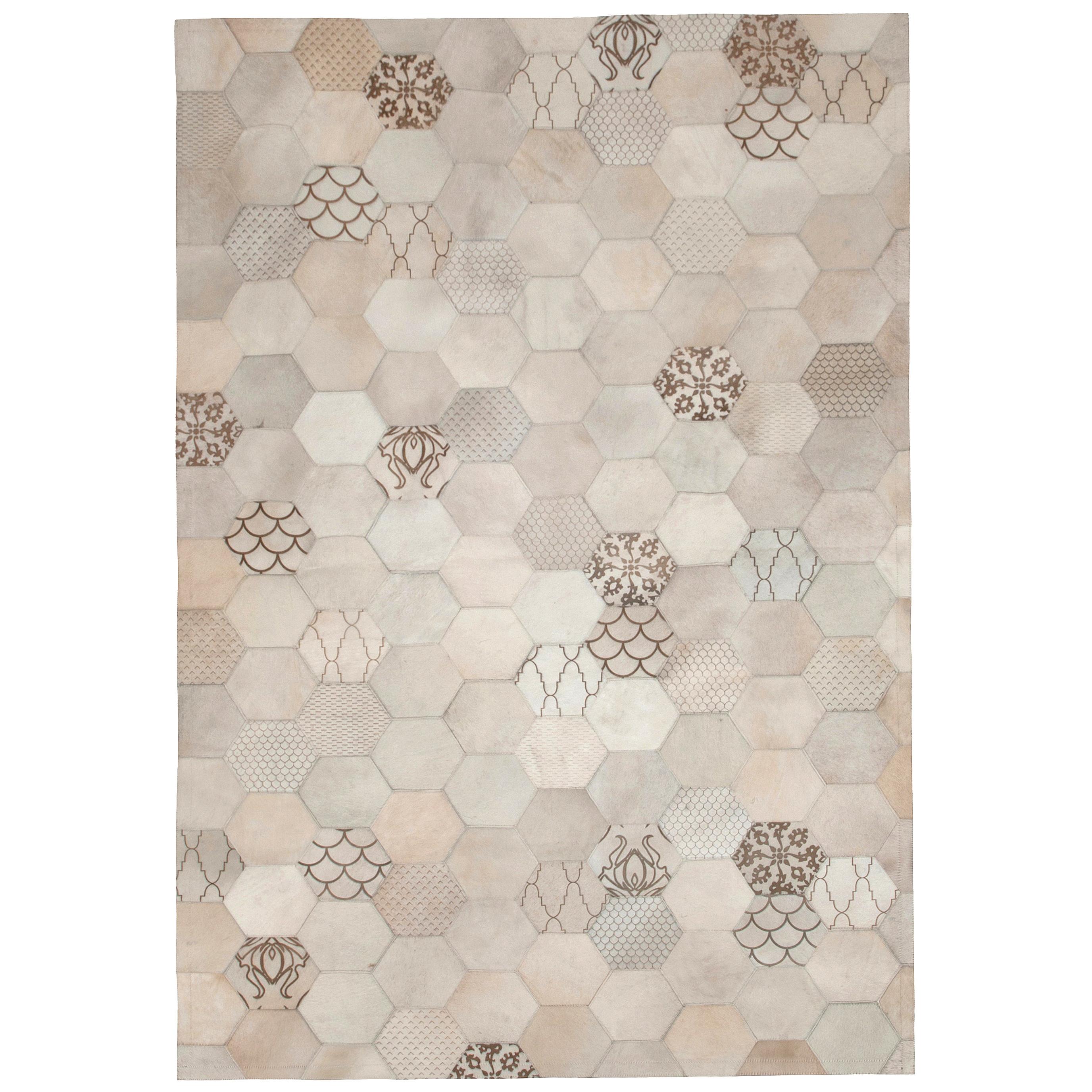 Statement, Beautiful Laser Burn Atomo Cream Cowhide Area Floor Rug Small For Sale