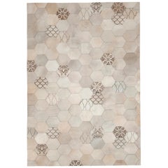 Statement, Beautiful Laser Burn Atomo Cream Cowhide Area Floor Rug Small