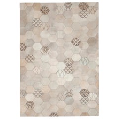 Laser Burn patterned motif Atomo Cream Cowhide Area Floor Rug - large