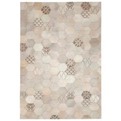 Statement Beautiful Laser Burn Atomo Grey Mix Cowhide Area Floor Rug Small