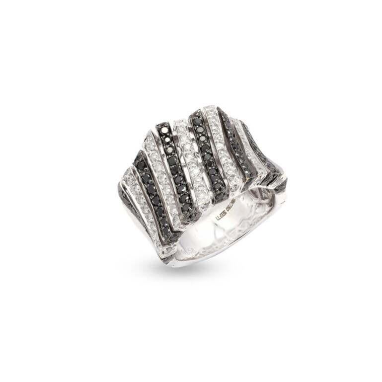 For Sale:  Statement Black White Diamond Wide Band Ring in 18k Solid White Gold 5