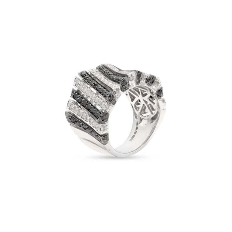 For Sale:  Statement Black White Diamond Wide Band Ring in 18k Solid White Gold 7