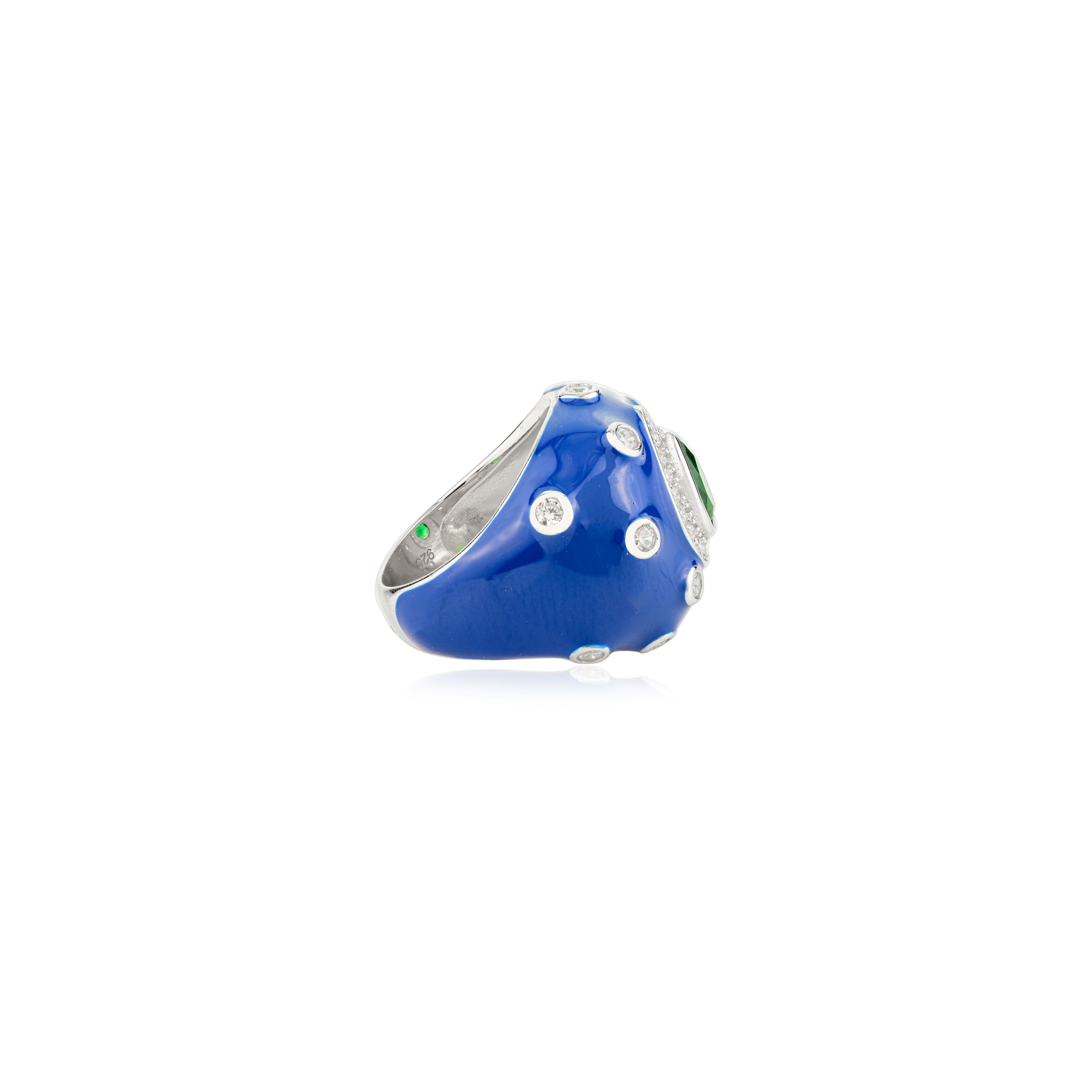 in vendita:  Anello d'argento con smalto blu e pietre bianche e verdi Gioielleria 5