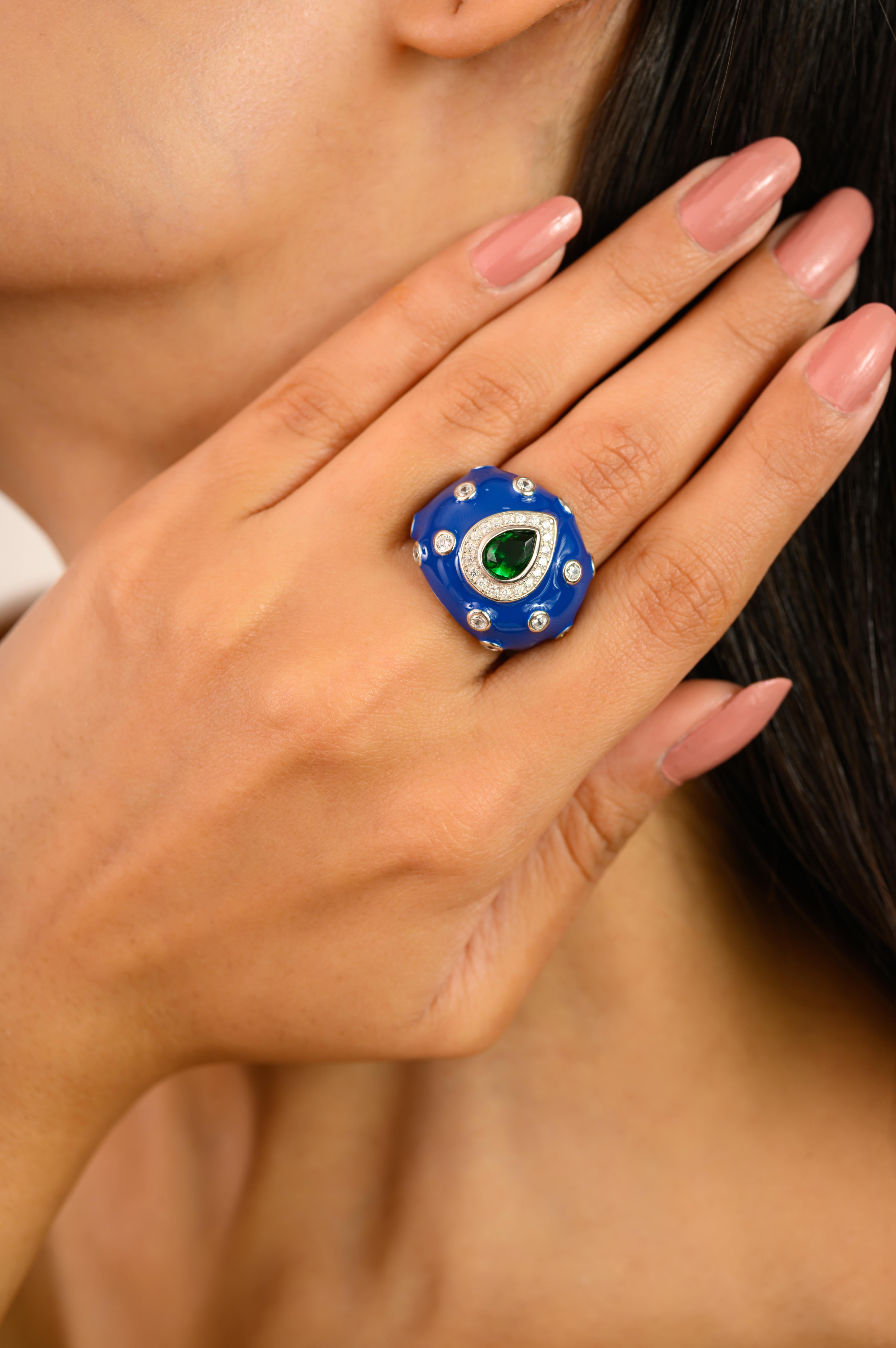 in vendita:  Anello d'argento con smalto blu e pietre bianche e verdi Gioielleria 6