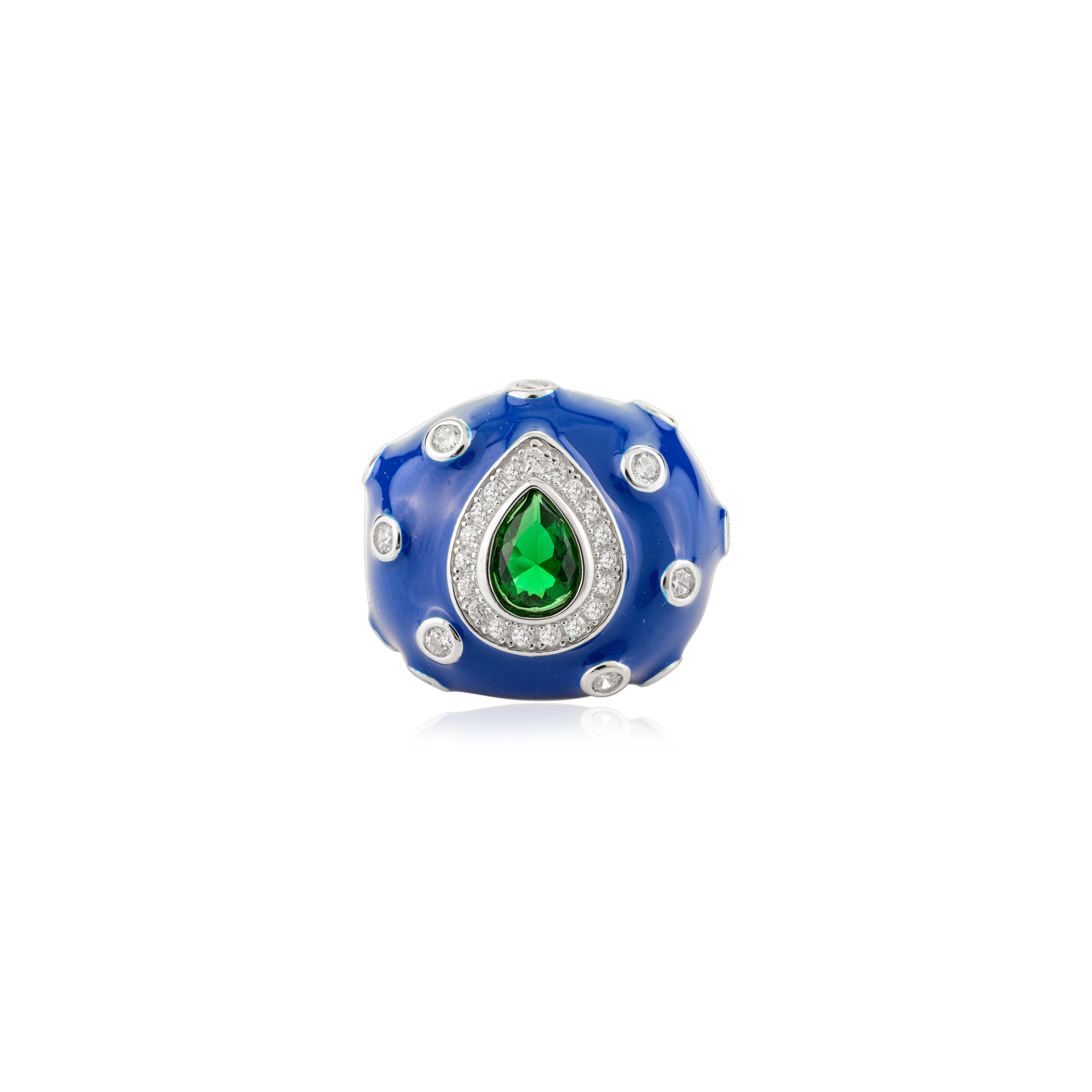 in vendita:  Anello d'argento con smalto blu e pietre bianche e verdi Gioielleria 7