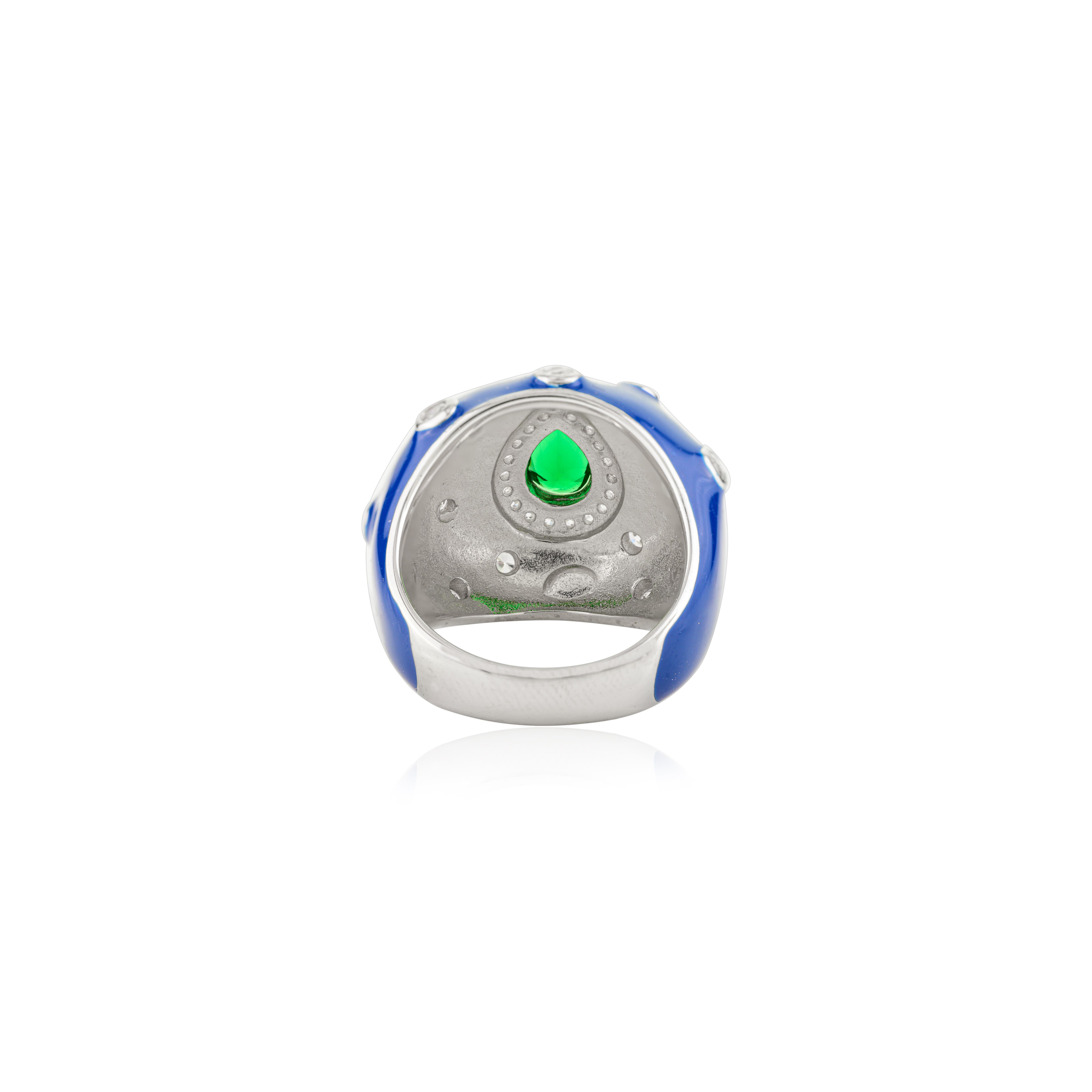 in vendita:  Anello d'argento con smalto blu e pietre bianche e verdi Gioielleria 9