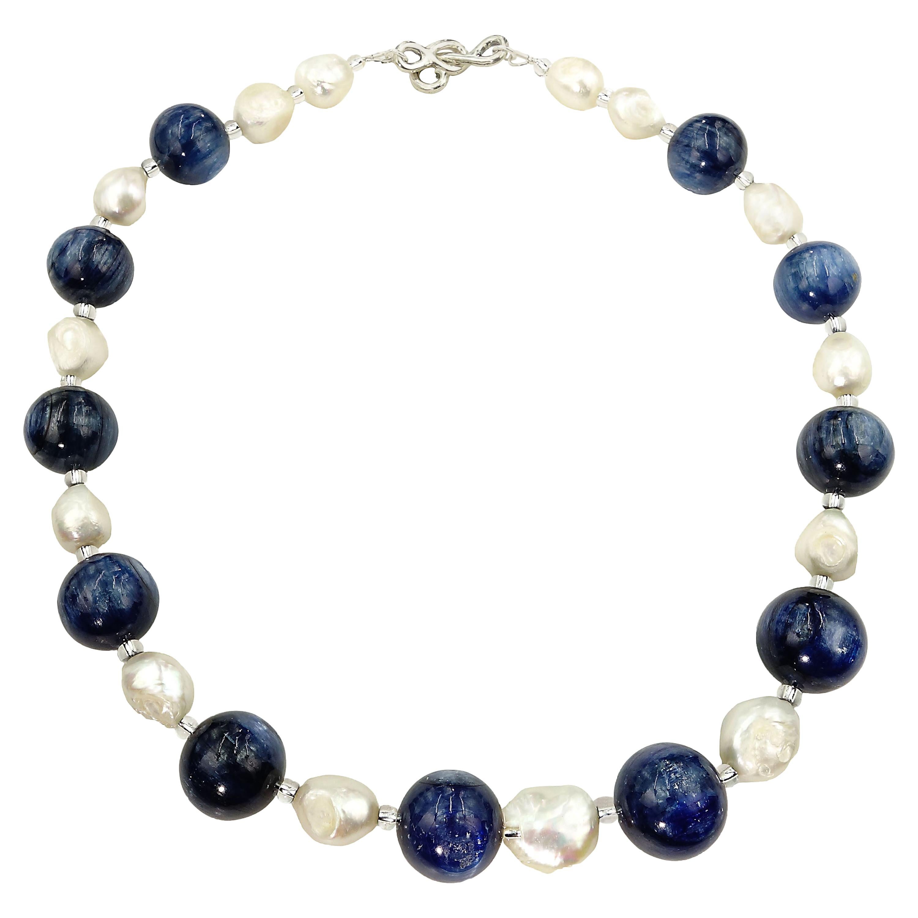 Artisan AJD Statement Blue Kyanite and White Baroque Pearl Necklace