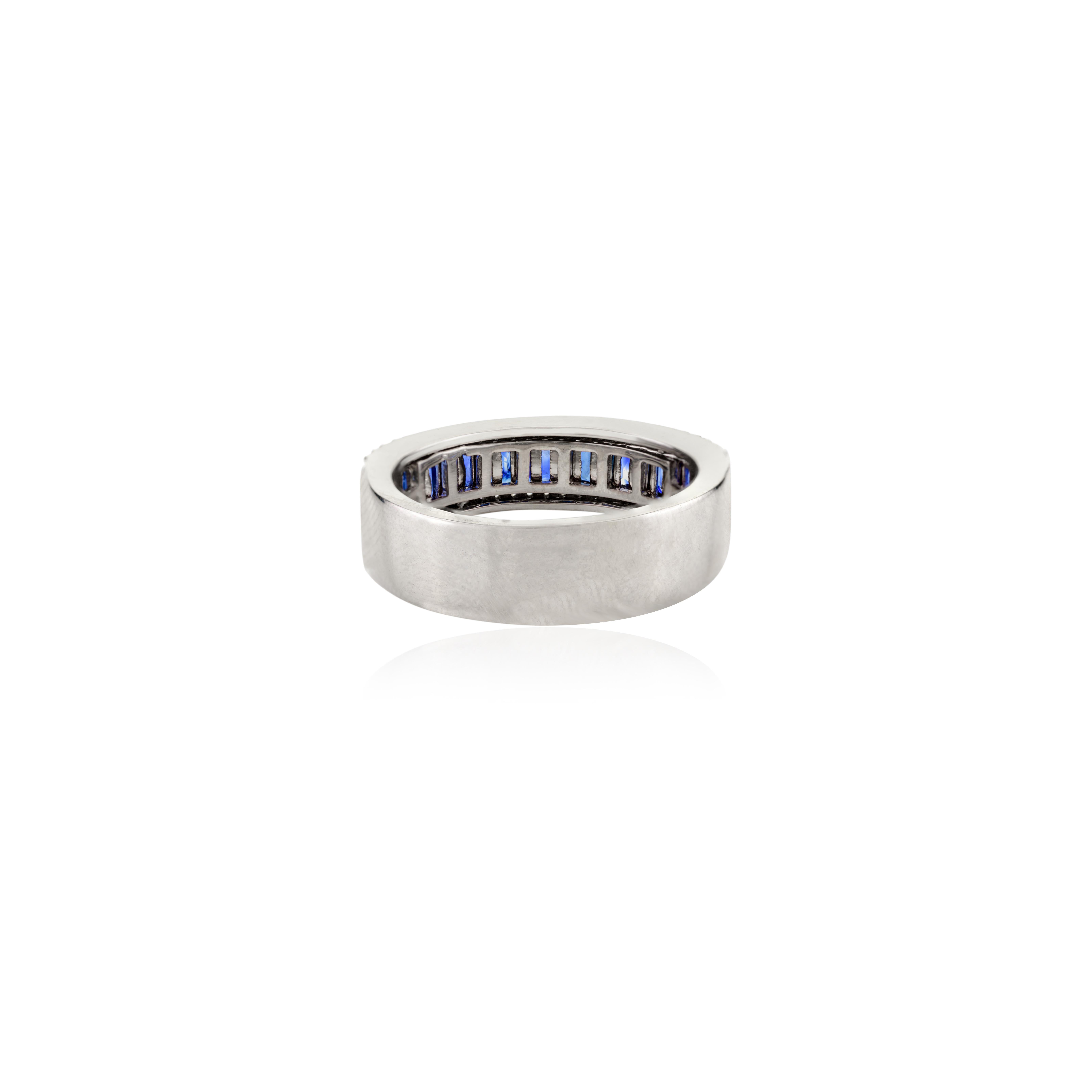 For Sale:  Statement Blue Sapphire Diamond 1.28 Carat Wedding Band Ring in 14k White Gold 2
