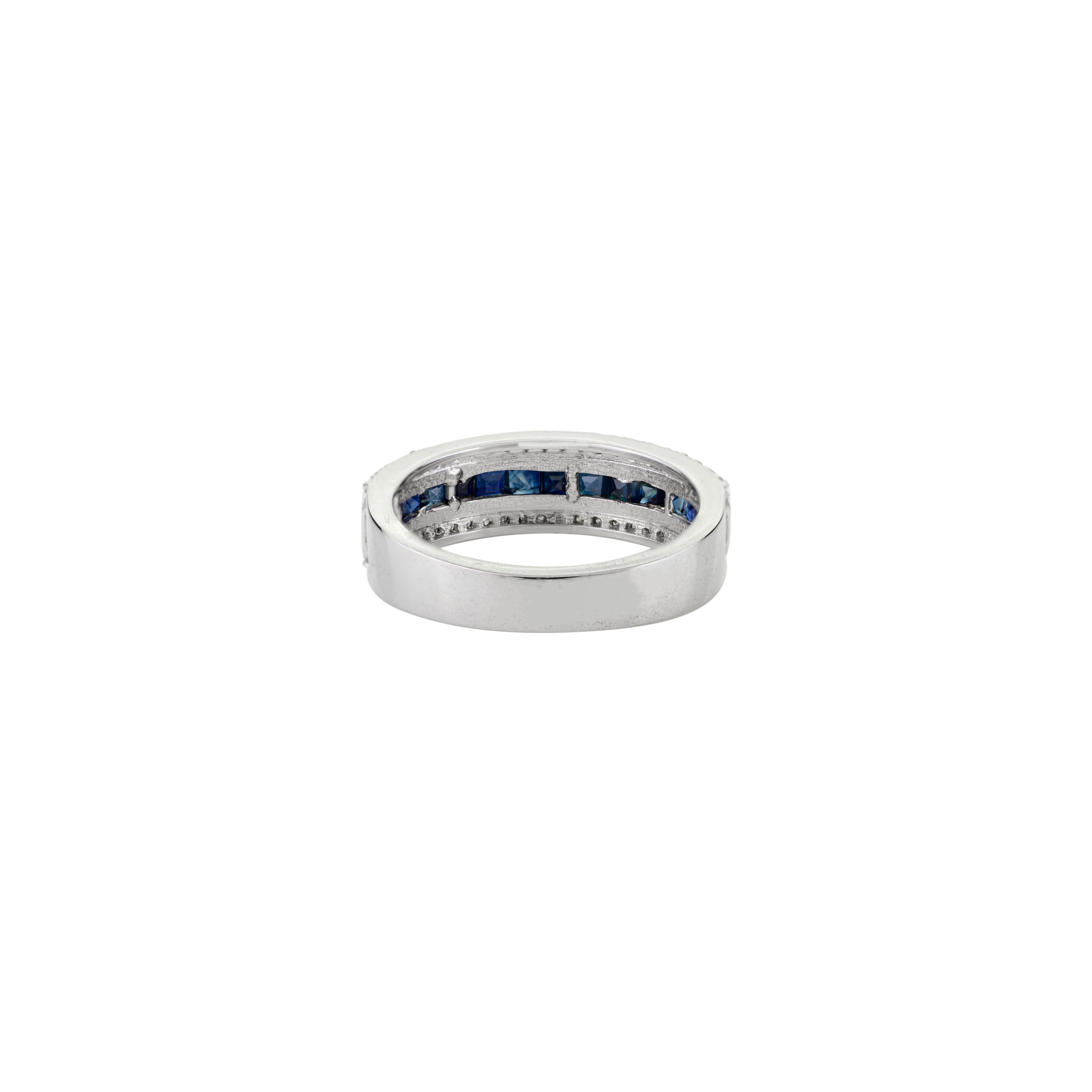 For Sale:  Statement Blue Sapphire Diamond Wedding Band Ring Channel Set in 925 Silver 4