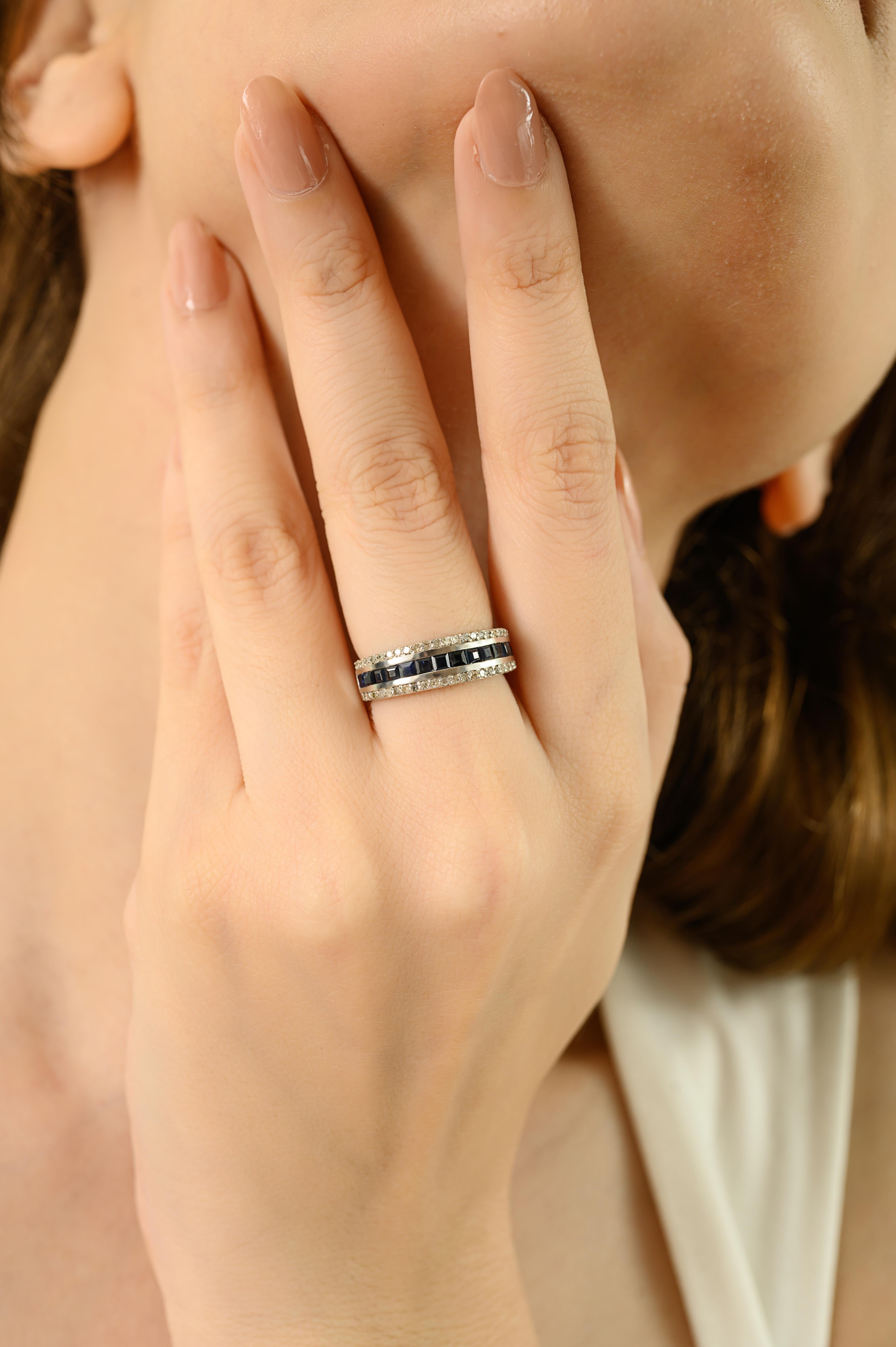 Im Angebot: Ehering mit blauem Saphir und Diamant in 925 Silber () 8