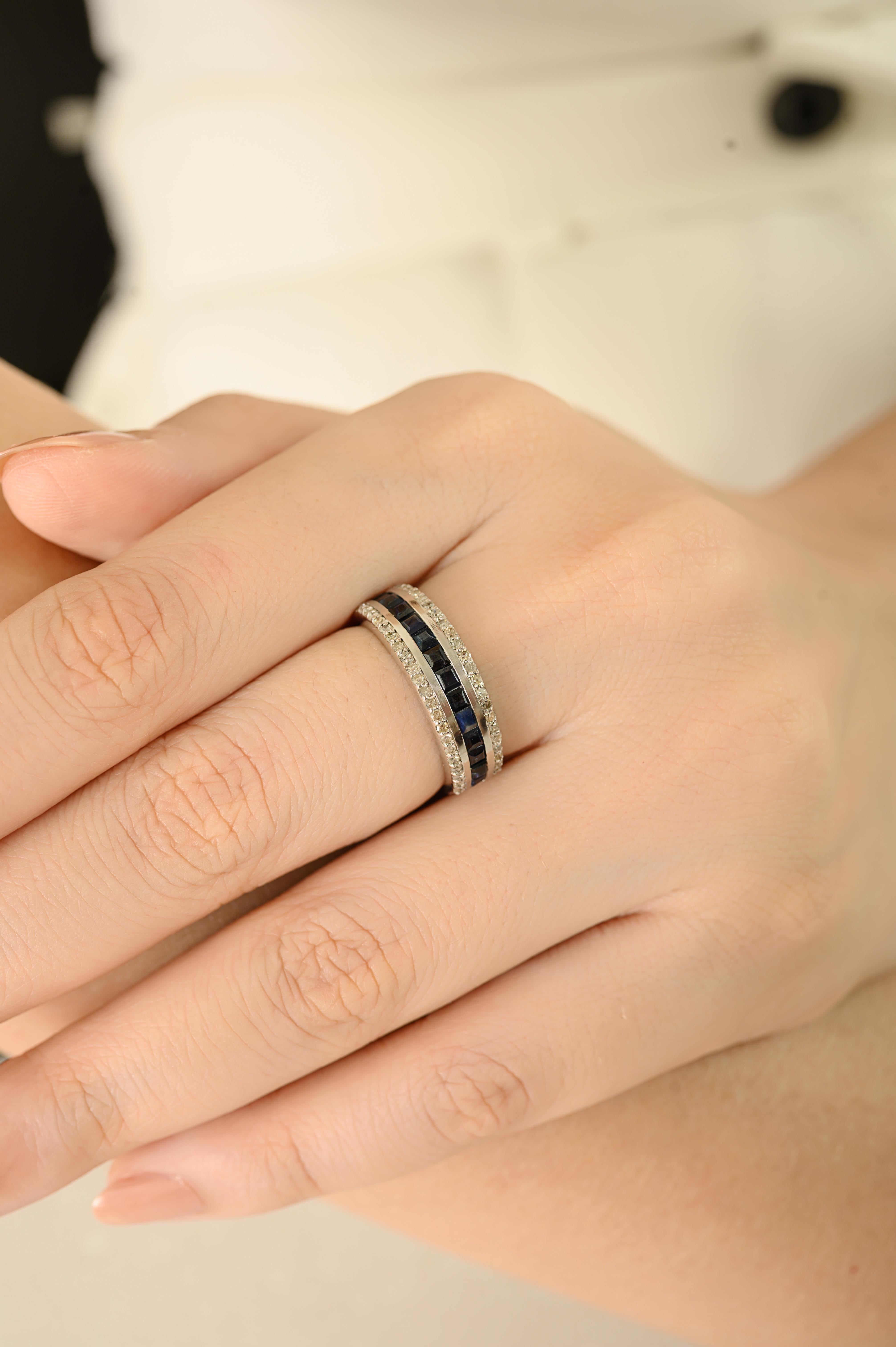 Im Angebot: Ehering mit blauem Saphir und Diamant in 925 Silber () 4