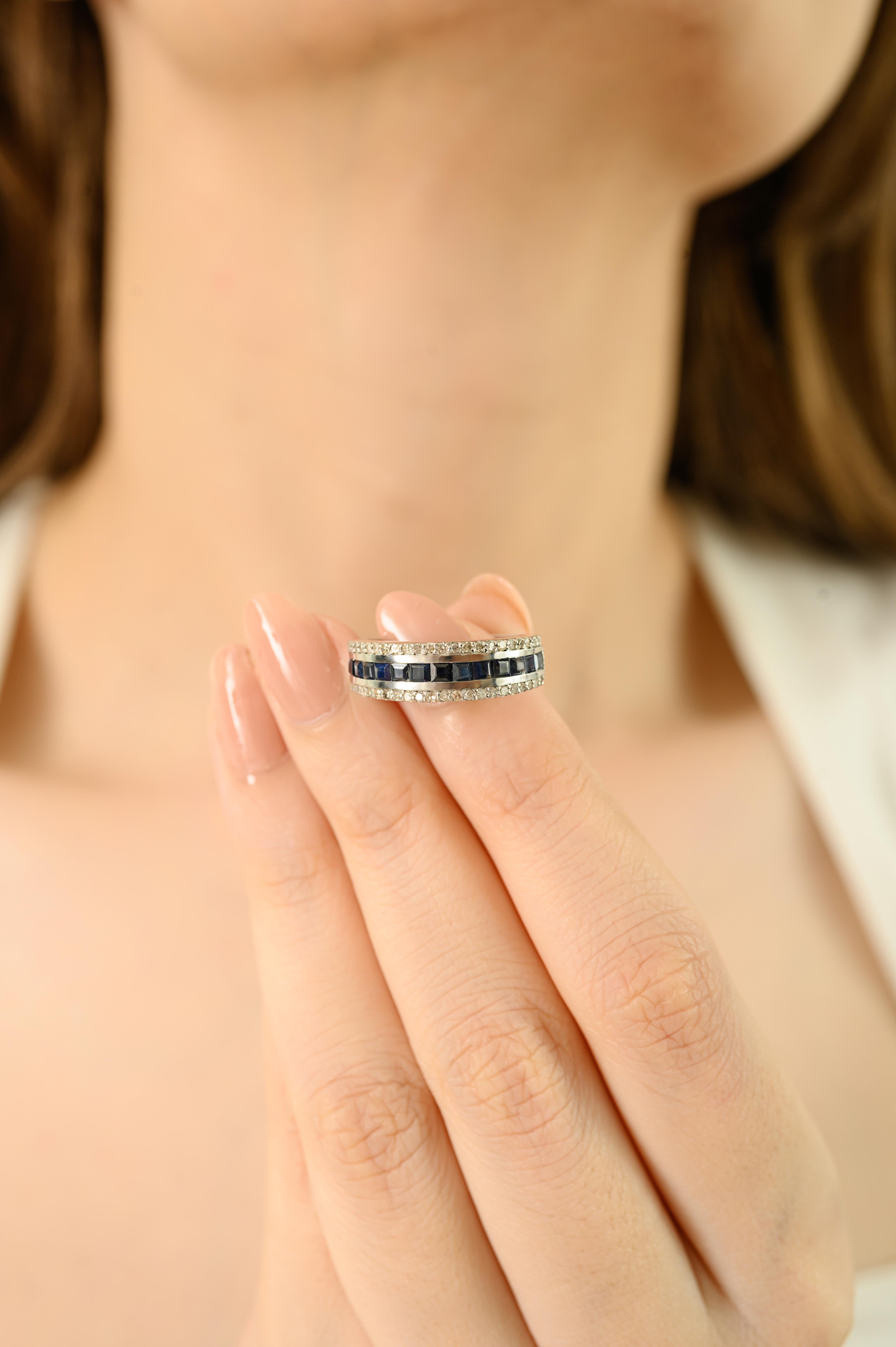 Im Angebot: Ehering mit blauem Saphir und Diamant in 925 Silber () 6