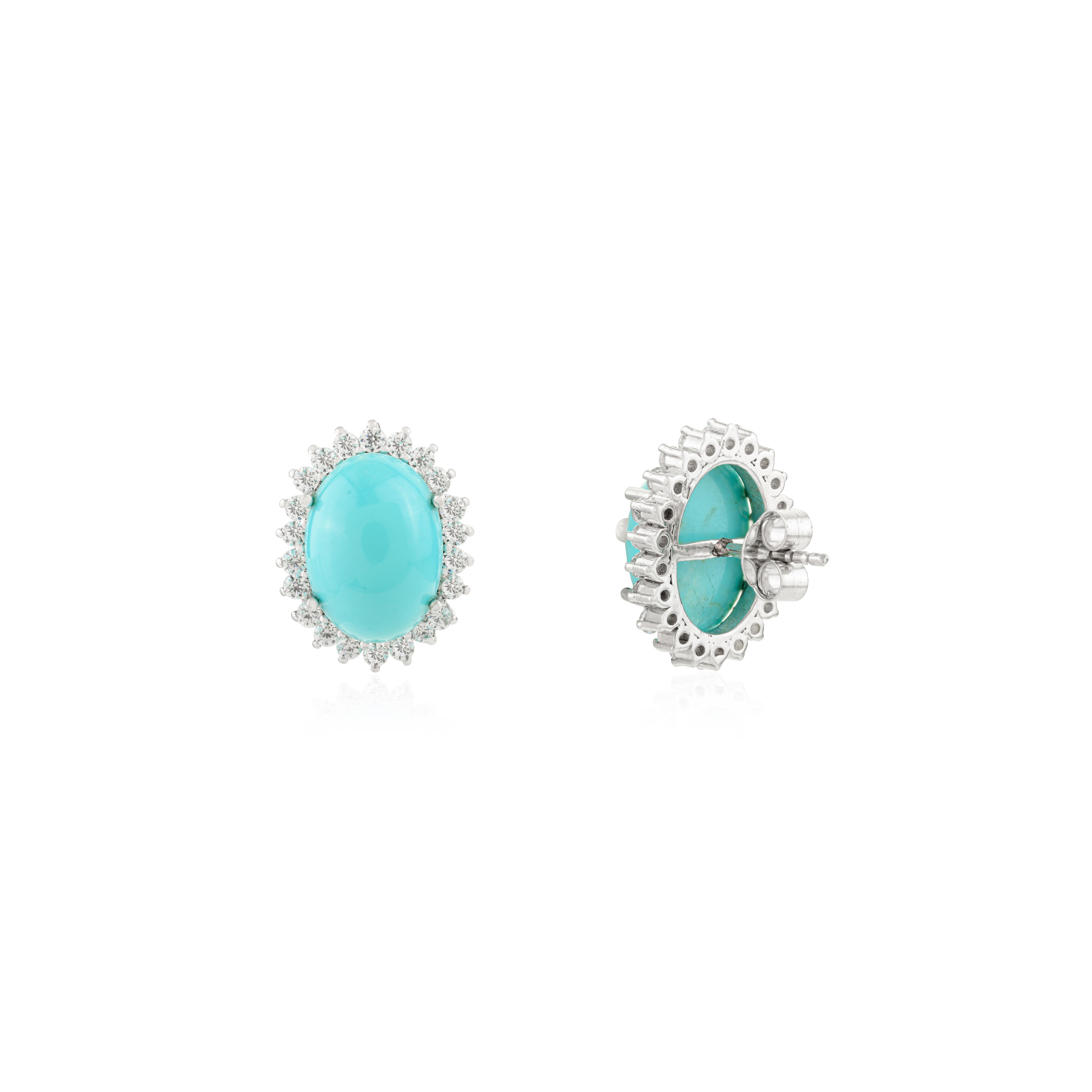 Pendientes con aureola de turquesa en plata de ley con circonitas cúbicas en Nuevo estado para la venta en New York, NY