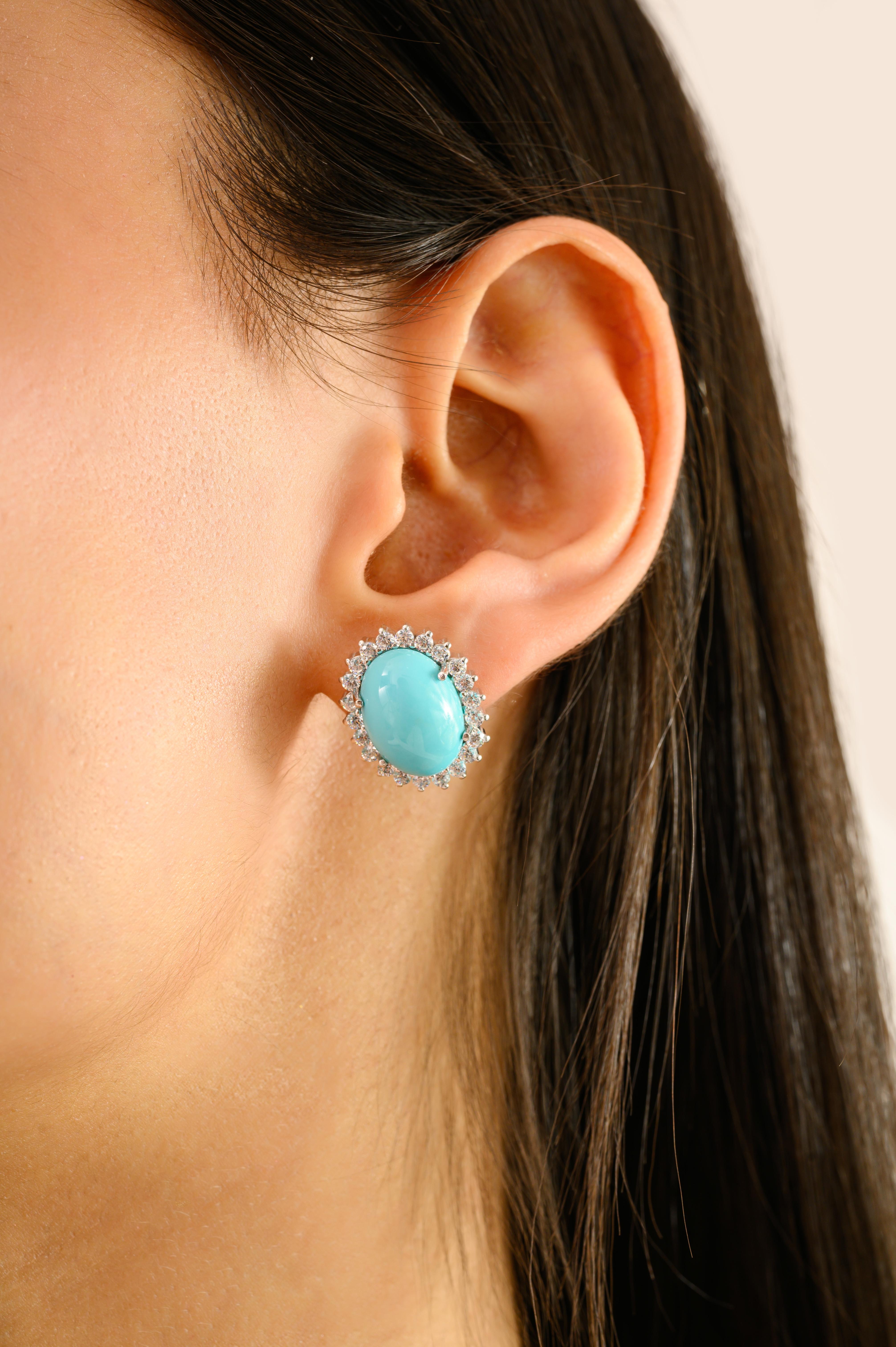 De las mujeres Pendientes con aureola de turquesa en plata de ley con circonitas cúbicas en venta