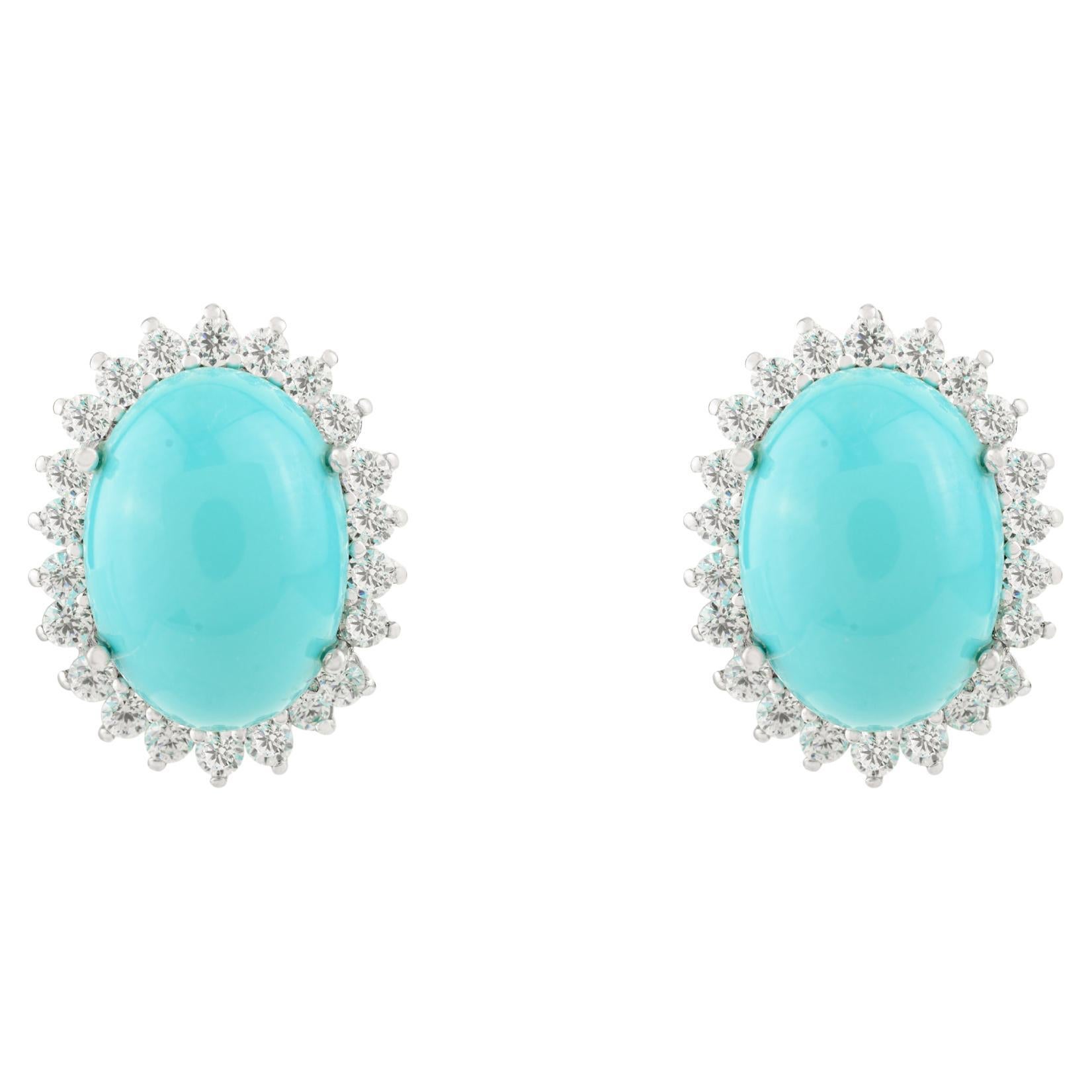 Boucles d'oreilles Halo de Turquoise en Argent Sterling avec Bijoux CZ