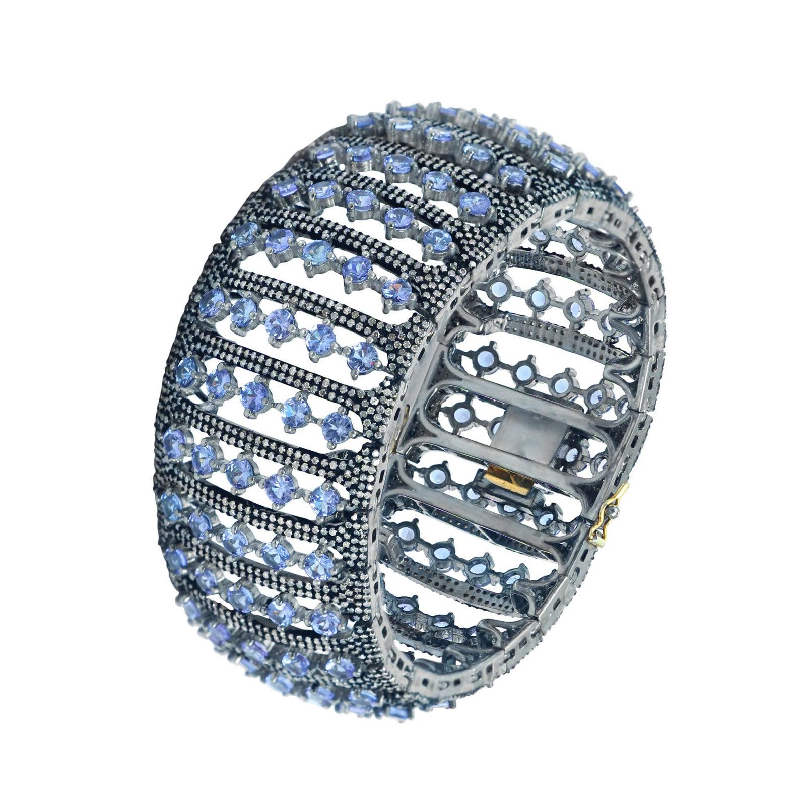 Artisan Statement Bracelet in Tanzanite and 9.7 Carat Diamonds For Sale