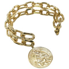 J Dauphin Bracelet manchette à chaînes fantaisie en bronze avec médaille