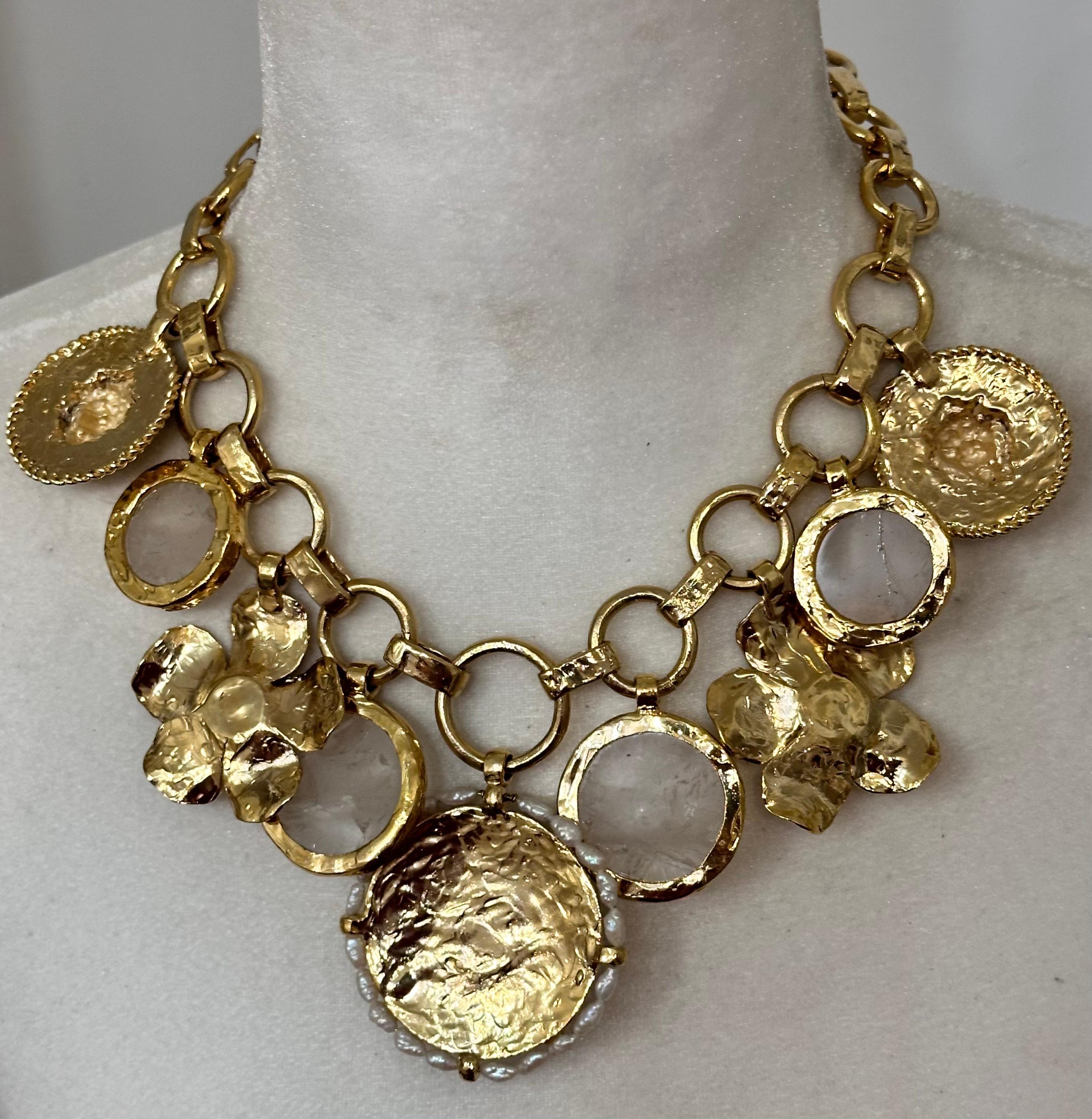 Statement Choker in Gilded Bronze, Mother of  Pearl and Onyx 5