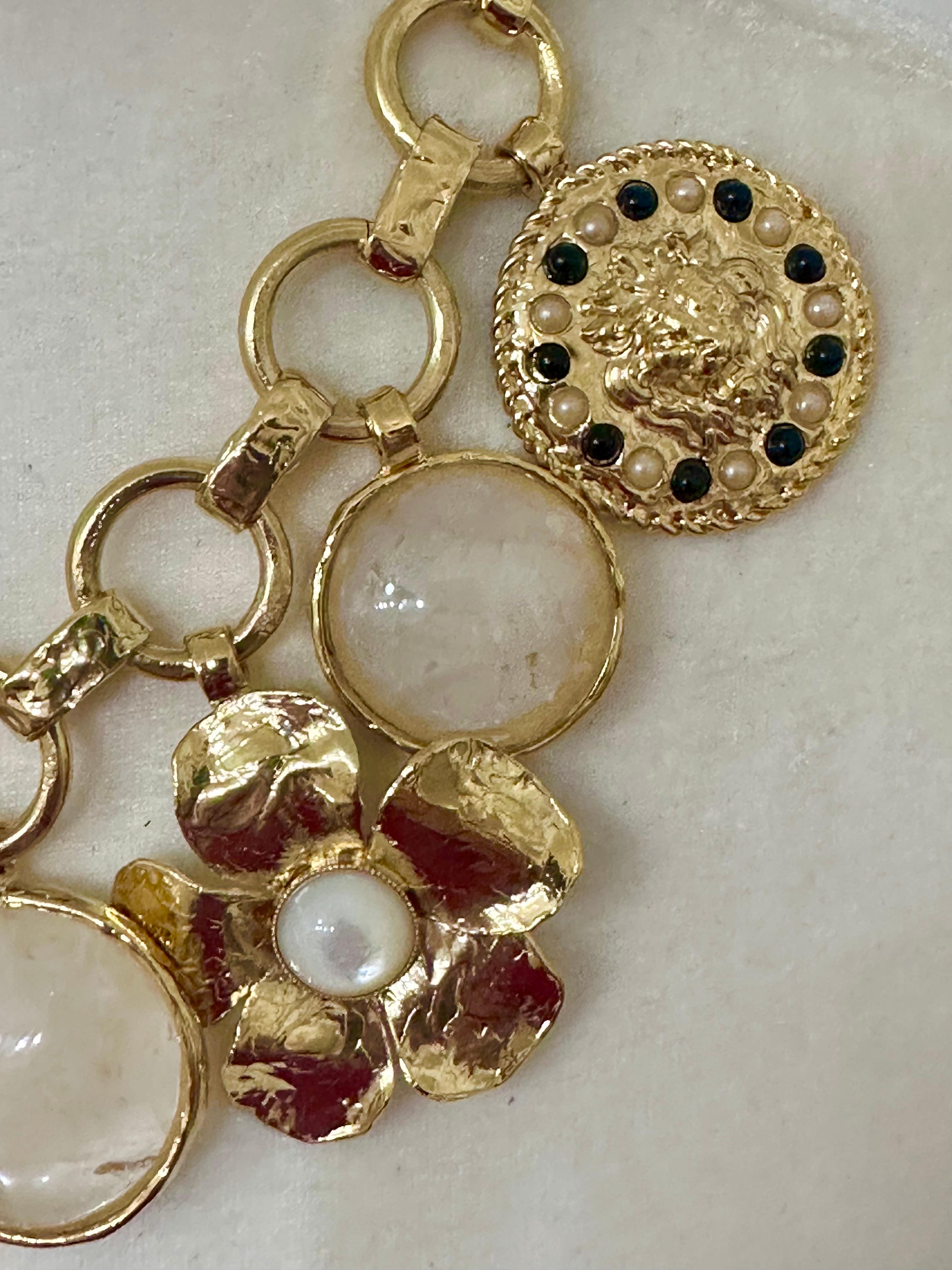 Women's or Men's Statement Choker in Gilded Bronze, Mother of  Pearl and Onyx