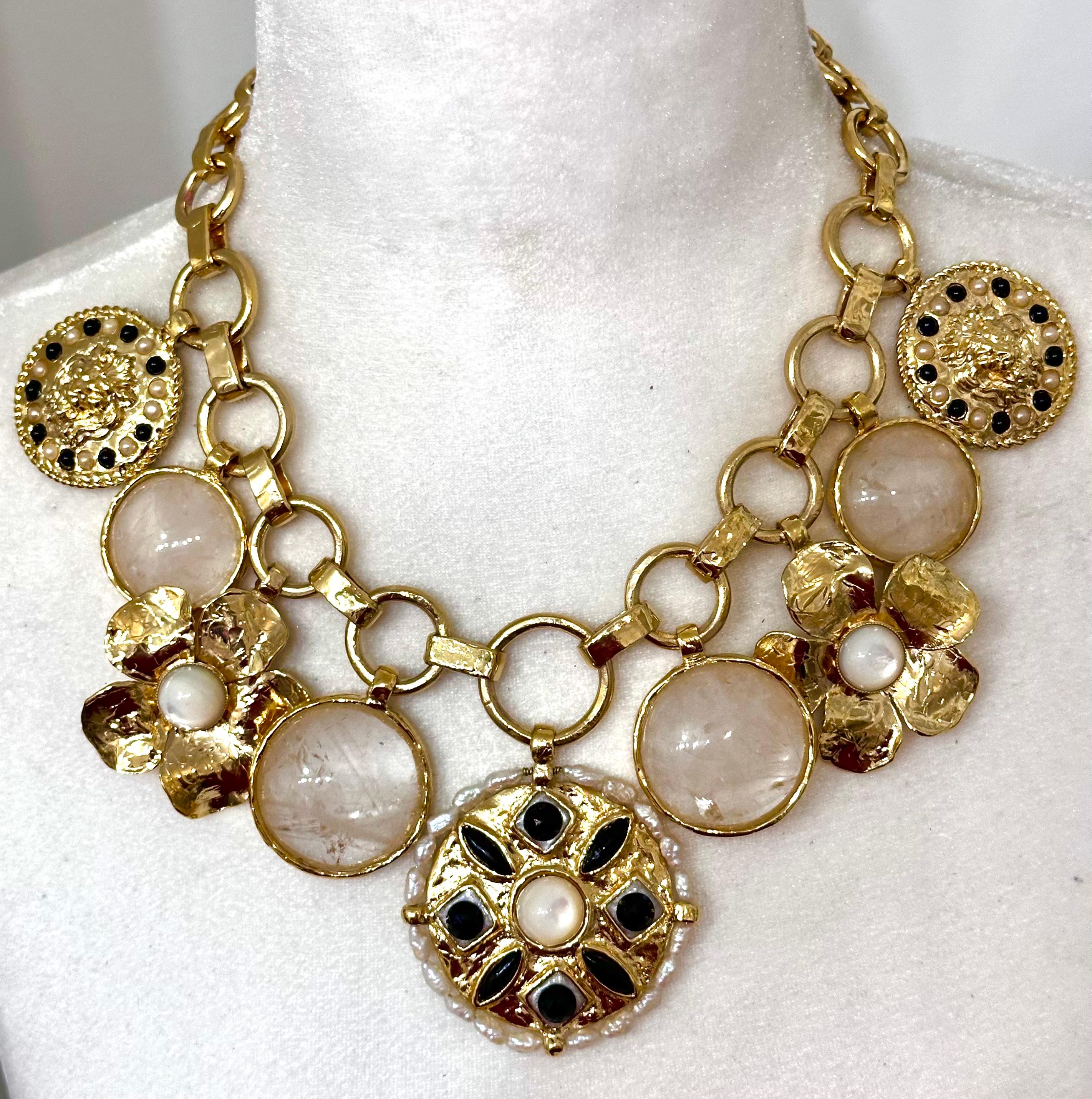 Statement Choker in Gilded Bronze, Mother of  Pearl and Onyx 1