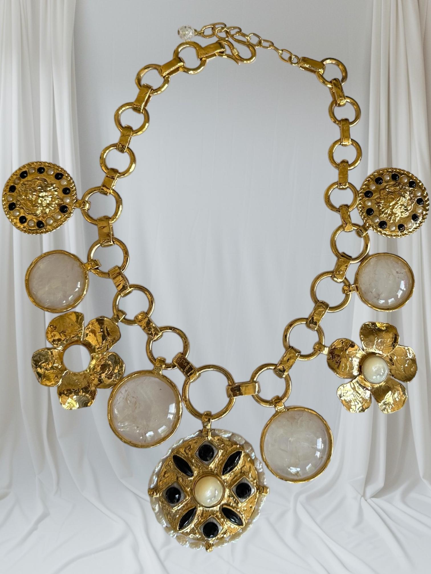 Statement Choker in Gilded Bronze, Mother of  Pearl and Onyx 2