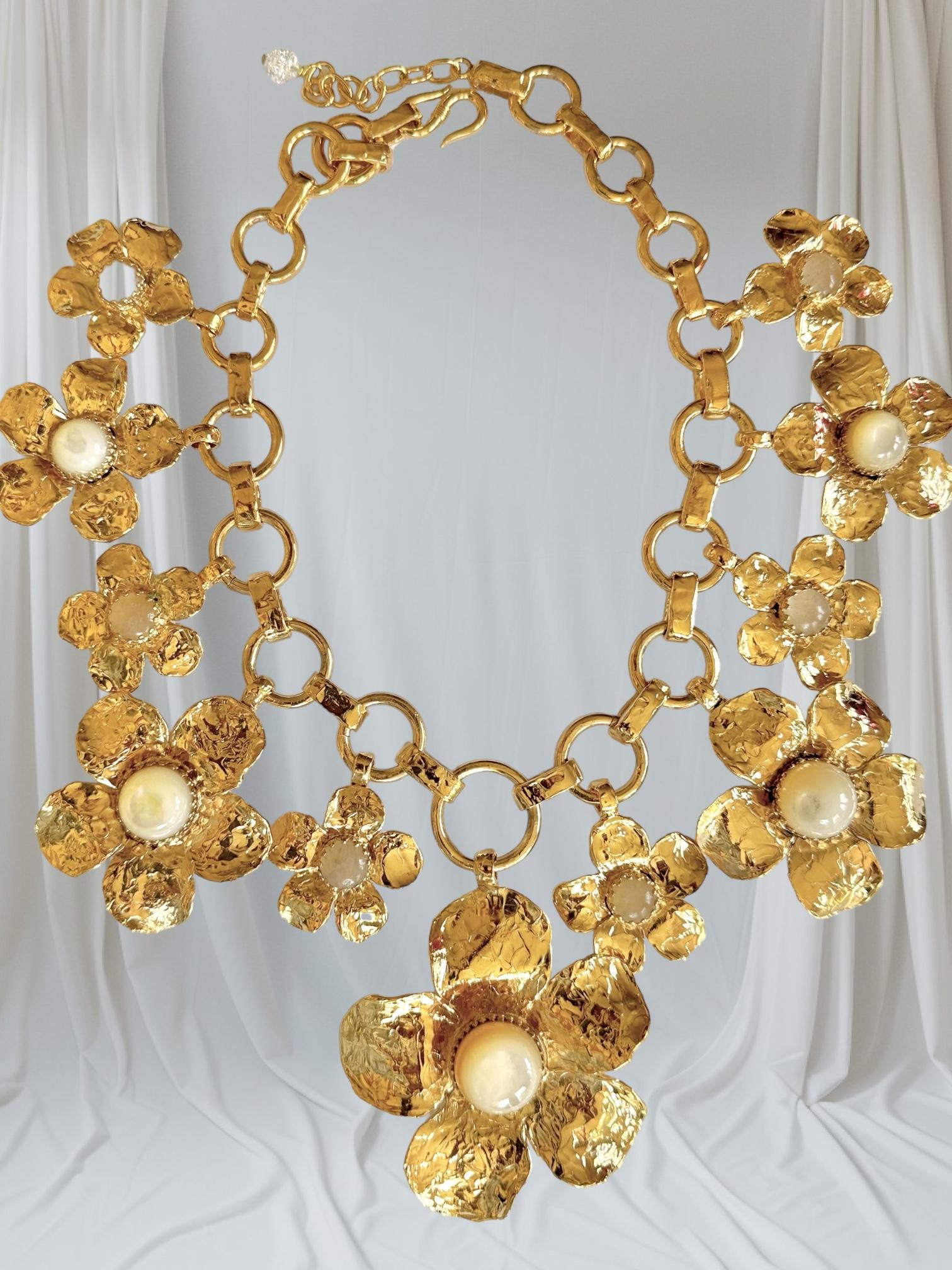 Statement Choker in Gilded Bronze, Mother of  Pearl and Onyx 4