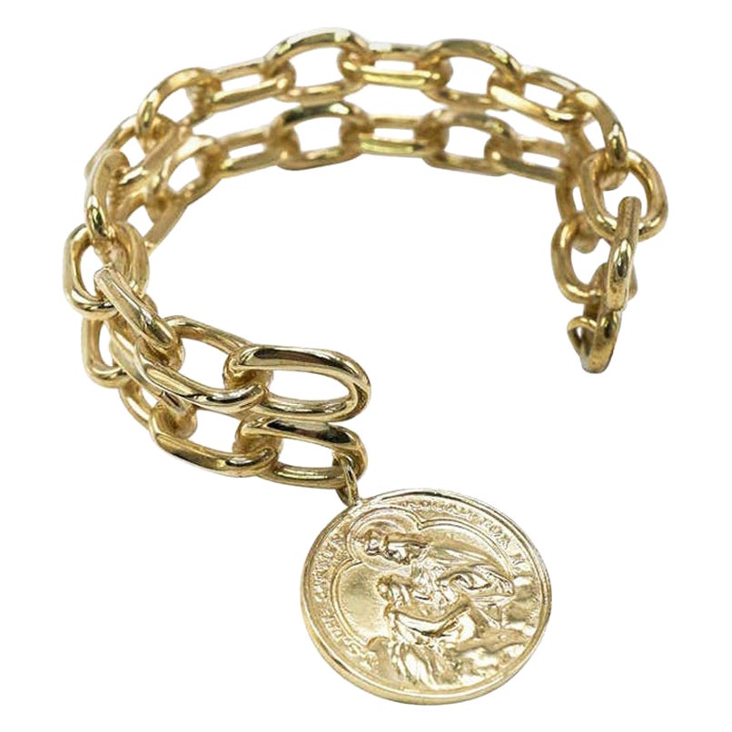 Statement Chunky Chain Cuff Bangle Bracelet Medal Gold Vermeil J Dauphin For Sale