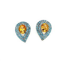 Orecchini dichiarati di Citrino e Topazio Blu con montatura in argento Sterling