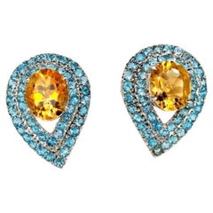 Statement Citrine and Blue Topaz Stud Earrings Set in Sterling Silver Settings
