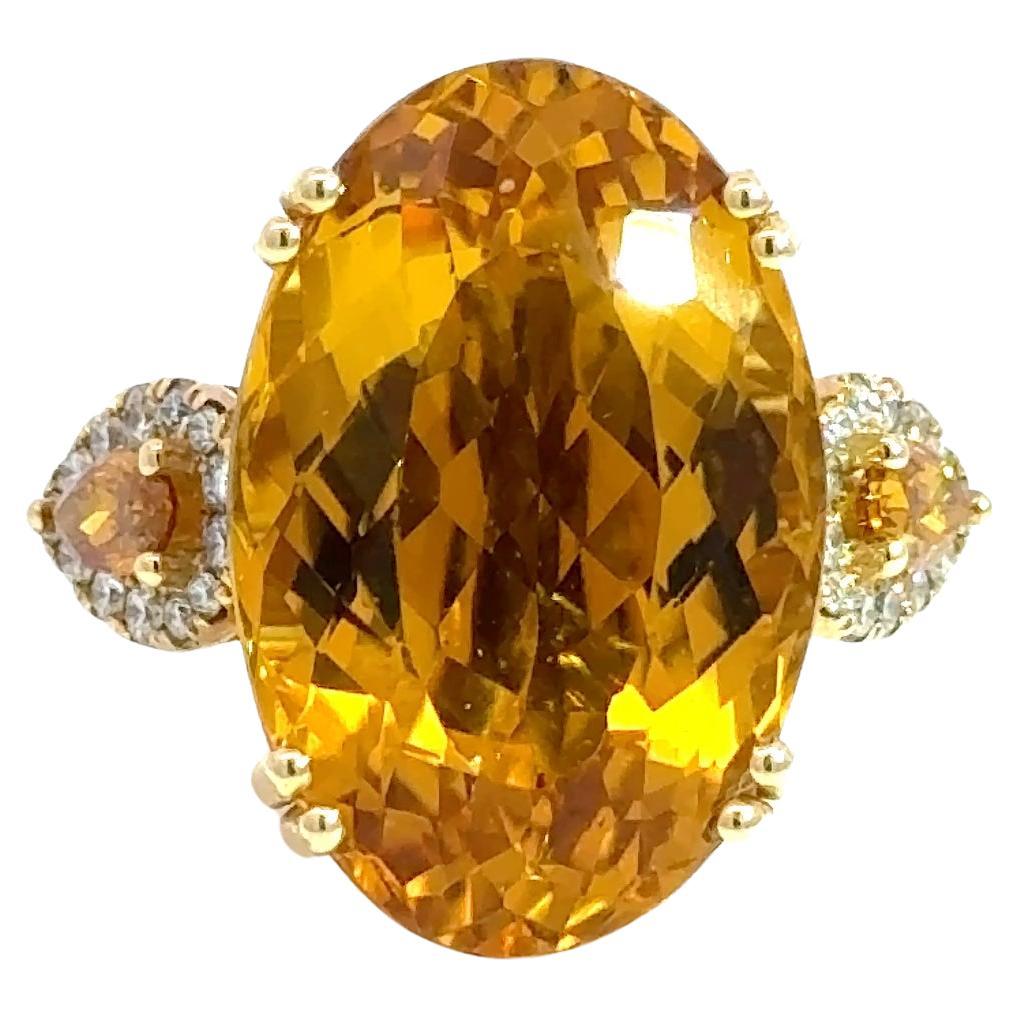 Statement Citrine and Diamond Cocktail Ring in 14k Yellow Gold