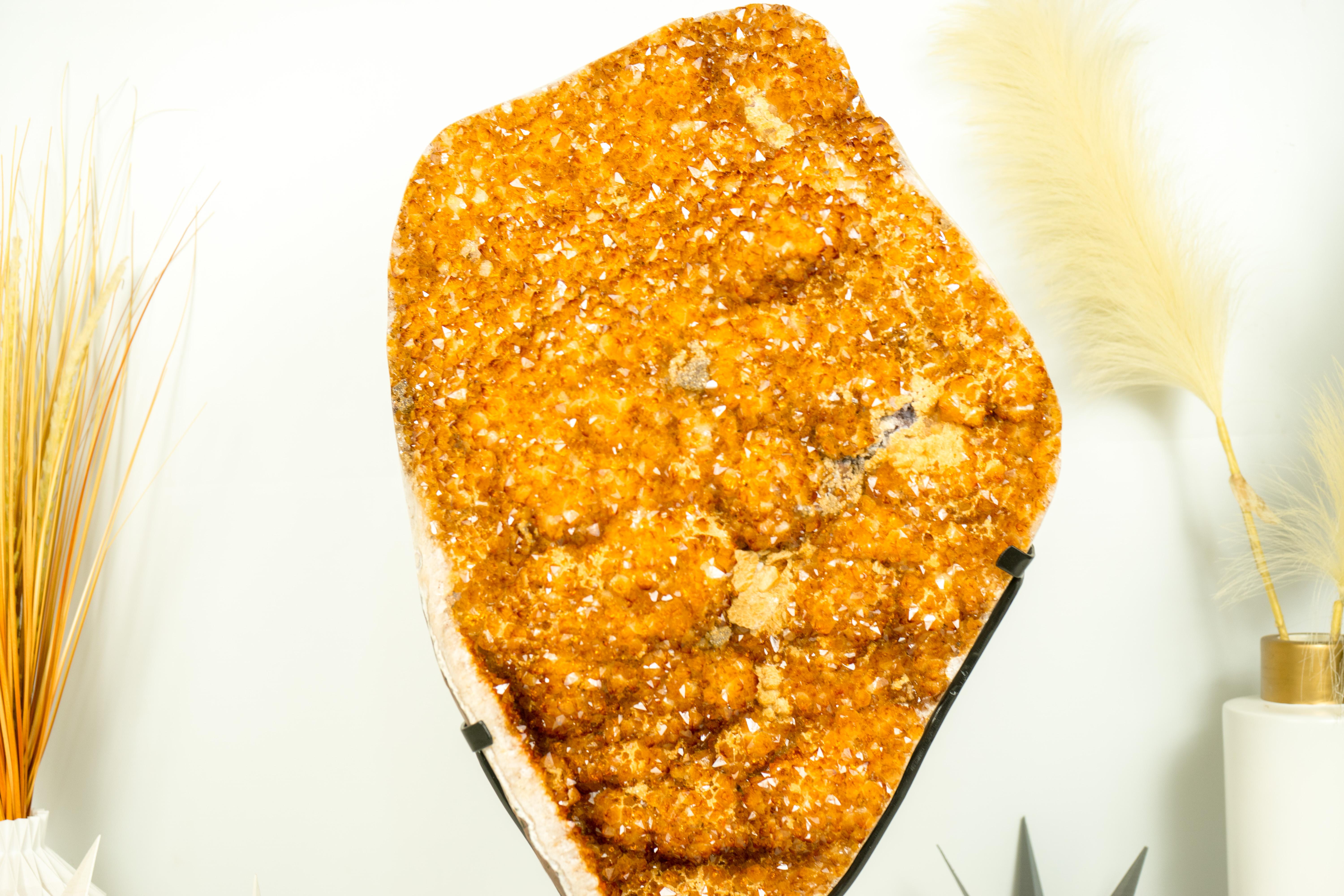 Statement Citrine Cluster with Golden-Orange Druzy and Calcite, X-Large For Sale 1